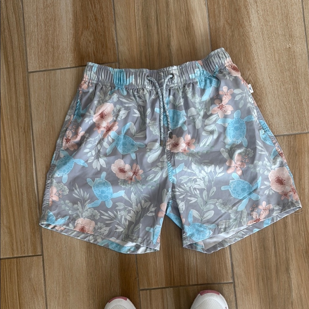 Gray and Blue Swim Trunks with Quick-Dry Fabric
